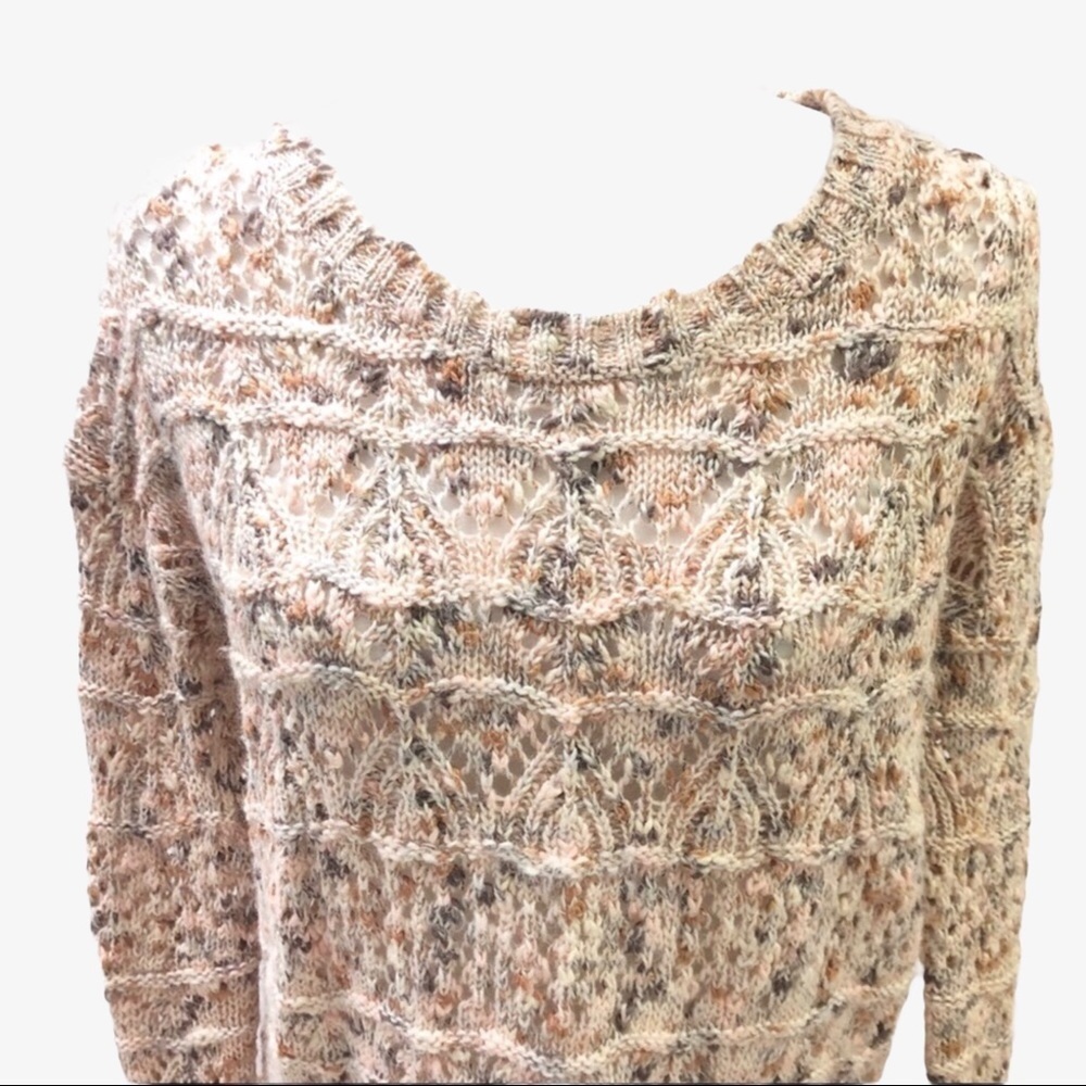 Hinge Open Knit Crewneck Sweater Beige Pink Size XS Long Sleeve - Picture 3 of 6